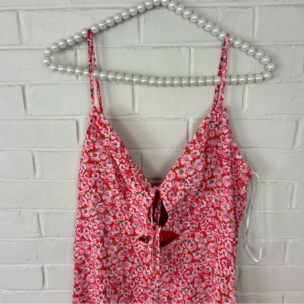 NWT Lulus Intricate Sweetness Red Floral Tie Front Sleeveless Midi Dress Size L - Picture 4 of 14